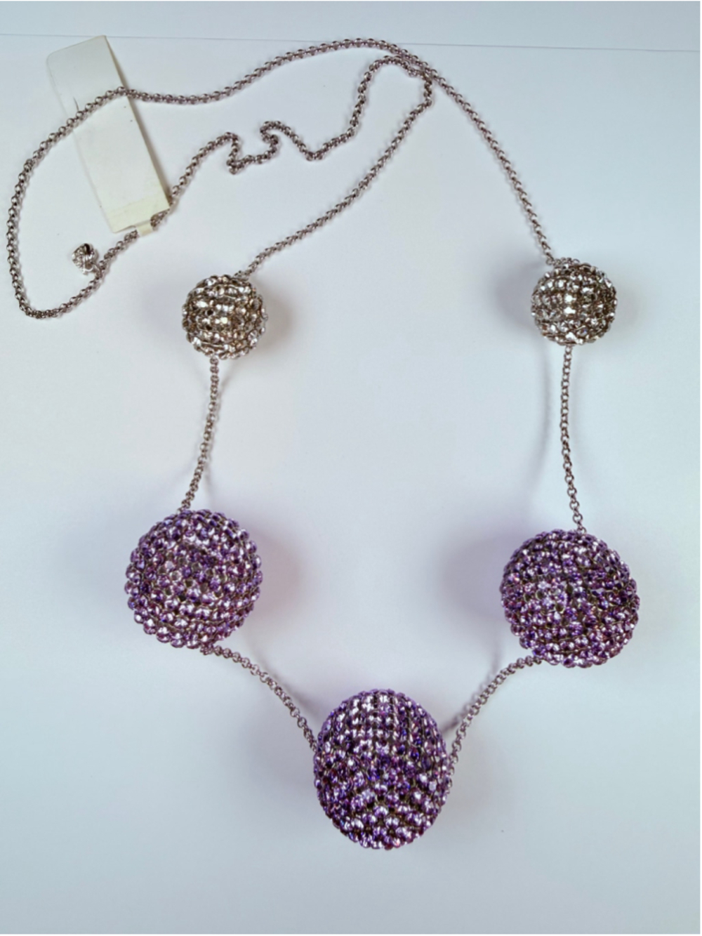 Swarovski Crystal Disco Glitterball Violet & White Runway Pin Up Necklace NWT